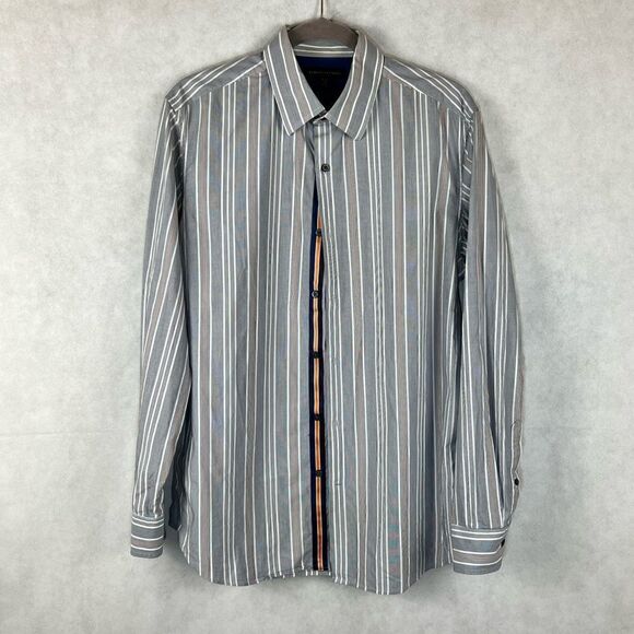 Banana Republic SzM 15-151/2 Blue and Orange Stripped Dress Shirt - Picture 1 of 12